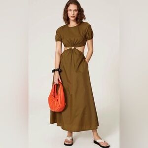 STAUD Calypso Cutout Dress with Ring Detail, Large